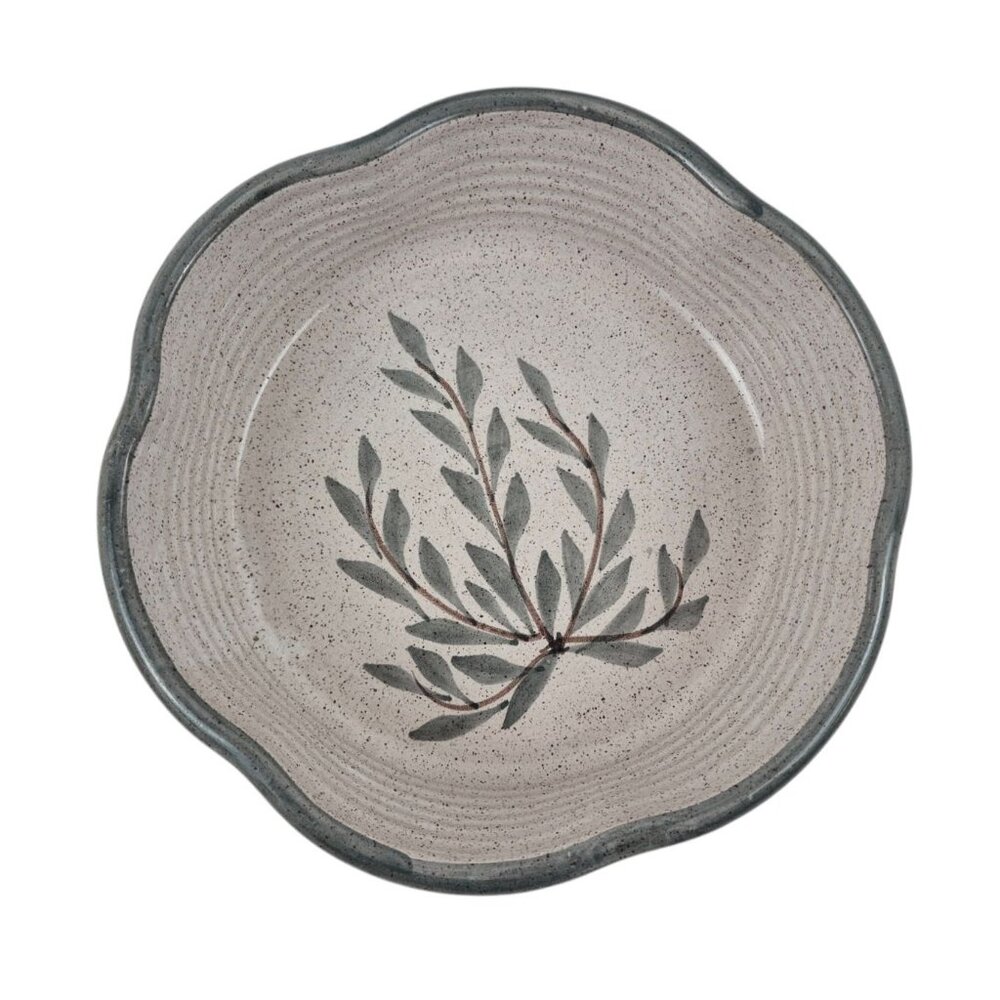 Handcrafted Stoneware Ceramic Bowl Leaf Design Speckled Glossy Finish Rustic